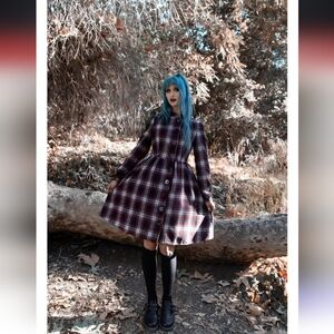 Lively Ghosts Anarchy Dress Plaid Long-Sleeve Dress